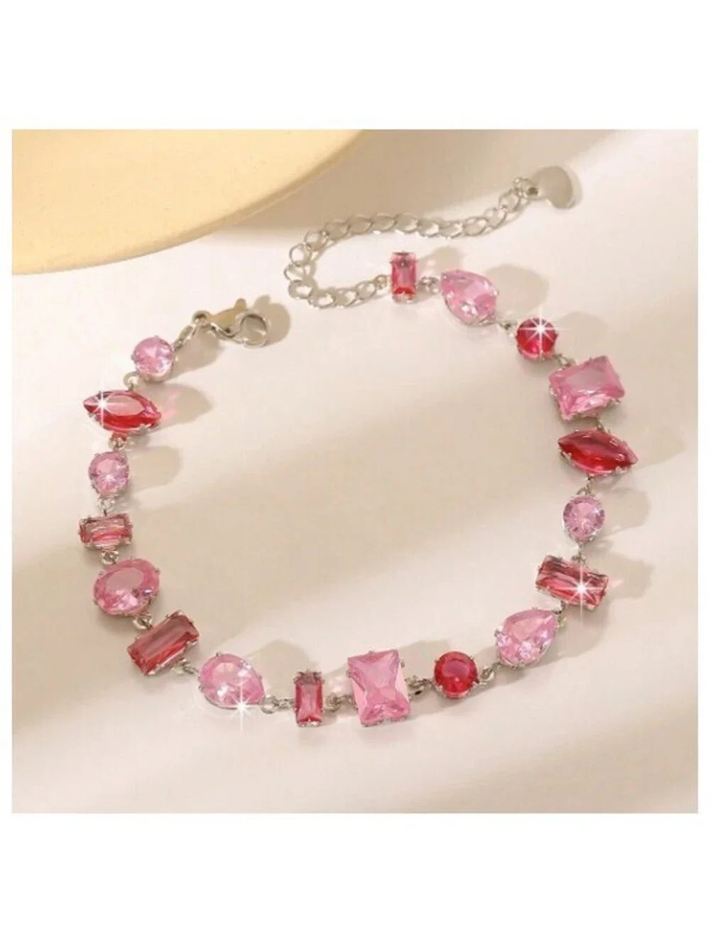 Pink multi stone - Bracelet - Silver - CZs - 7-9